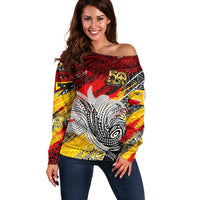 Papua New Guinea 50th Independence Day Off Shoulder Sweater Celebrate Our History, Inspire Our Future