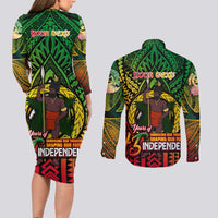 Vanuatu 45th Independence Anniversary Couples Matching Long Sleeve Bodycon Dress and Long Sleeve Button Shirt Embracing Our Traditions Shaping Our Future