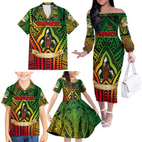 Vanuatu 45th Independence Anniversary Family Matching Off The Shoulder Long Sleeve Dress and Hawaiian Shirt Embracing Our Traditions Shaping Our Future