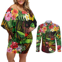 45th Anniversary of Freedom Vanuatu Couples Matching Off Shoulder Short Dress and Long Sleeve Button Shirt Island Pride Cultural Power Pacific Unity