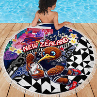 Kiwi New Zealand Rugby Beach Blanket Kiwis Mascot Tropical Pattern