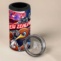 Kiwi New Zealand Rugby 4 in 1 Can Cooler Tumbler Kiwis Mascot Tropical Pattern