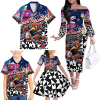 Personalized Kiwi New Zealand Rugby Family Matching Off The Shoulder Long Sleeve Dress and Hawaiian Shirt Kiwis Mascot Tropical Pattern DT02 - Polynesian Pride