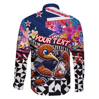 Personalized Kiwi New Zealand Rugby Family Matching Off The Shoulder Long Sleeve Dress and Hawaiian Shirt Kiwis Mascot Tropical Pattern DT02 - Polynesian Pride