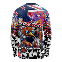 Personalized Kiwi New Zealand Rugby Long Sleeve Shirt Kiwis Mascot Tropical Pattern