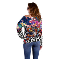 Personalized Kiwi New Zealand Rugby Off Shoulder Sweater Kiwis Mascot Tropical Pattern