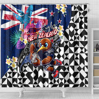 Kiwi New Zealand Rugby Shower Curtain Kiwis Mascot Tropical Pattern