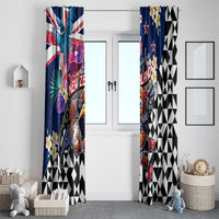 Kiwi New Zealand Rugby Window Curtain Kiwis Mascot Tropical Pattern