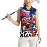 Personalized Kiwi New Zealand Rugby Women Sleeveless Polo Shirt Kiwis Mascot Tropical Pattern