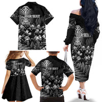 Personalized All Black Brothers Rugby Family Matching Off The Shoulder Long Sleeve Dress and Hawaiian Shirt New Zealand Maori Haka DT02 - Polynesian Pride