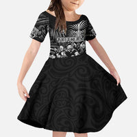 Personalized All Black Brothers Rugby Family Matching Summer Maxi Dress and Hawaiian Shirt New Zealand Maori Haka DT02 Daughter's Dress Black - Polynesian Pride