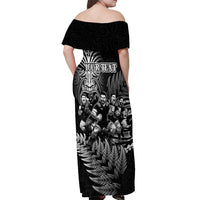 Personalized All Black Brothers Rugby Off Shoulder Maxi Dress New Zealand Maori Haka DT02 - Polynesian Pride