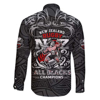 All Black NZL Rugby Champions Family Matching Short Sleeve Bodycon Dress and Hawaiian Shirt Maori Warrior