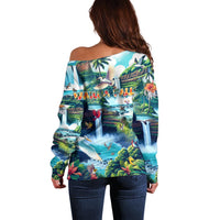 Wailua Falls Hawaii Off Shoulder Sweater Kauai Natural Beauty