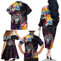 Personalized Amelika Samoa Sharks Polynesia Family Matching Off The Shoulder Long Sleeve Dress and Hawaiian Shirt American Samoa