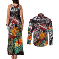 Personalized American Samoa Warrior Couples Matching Tank Maxi Dress and Long Sleeve Button Shirt Shark Turtle Polynesian Tattoo