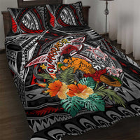 American Samoa Warrior Quilt Bed Set Shark Turtle Polynesian Tattoo DT02 Black - Polynesian Pride