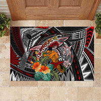 American Samoa Warrior Rubber Doormat Shark Turtle Polynesian Tattoo DT02 Black - Polynesian Pride