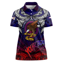 Personalized American Samoa Flag Women Polo Shirt Eagles Polynesian Art DT02 Female Blue - Polynesian Pride