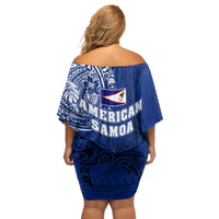 Sharks And American Samoa Off Shoulder Short Dress Simple Polynesian Blue