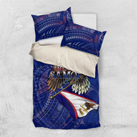 American Samoa Bedding Set Brave Eagle Flag Color DT02 US Twin 172cm x 218cm Blue - Polynesian Pride