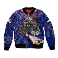 American Samoa Bomber Jacket Brave Eagle Flag Color DT02 Unisex Blue - Polynesian Pride
