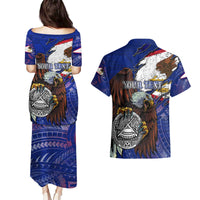 American Samoa Couples Matching Puletasi and Hawaiian Shirt Brave Eagle Flag Color DT02 - Polynesian Pride