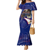 American Samoa Mermaid Dress Brave Eagle Flag Color DT02 Women Blue - Polynesian Pride