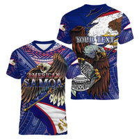 American Samoa Women V-Neck T-Shirt Brave Eagle Flag Color