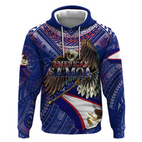 American Samoa Zip Hoodie Brave Eagle Flag Color DT02 Pullover Hoodie Blue - Polynesian Pride