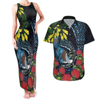 New Zealand Tui Bird Couples Matching Tank Maxi Dress and Hawaiian Shirt Maori Koru Mix Pohutukawa