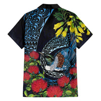 New Zealand Tui Bird Family Matching Off Shoulder Short Dress and Hawaiian Shirt Maori Koru Mix Pohutukawa