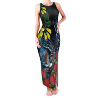 New Zealand Tui Bird Family Matching Tank Maxi Dress and Hawaiian Shirt Maori Koru Mix Pohutukawa
