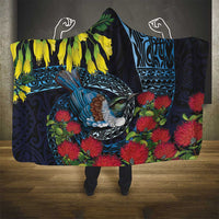 New Zealand Tui Bird Hooded Blanket Maori Koru Mix Pohutukawa