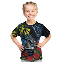 New Zealand Tui Bird Kid T Shirt Maori Koru Mix Pohutukawa