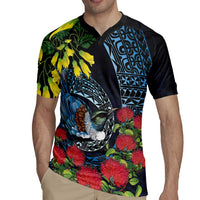 New Zealand Tui Bird Rugby Jersey Maori Koru Mix Pohutukawa