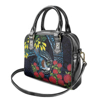 New Zealand Tui Bird Shoulder Handbag Maori Koru Mix Pohutukawa
