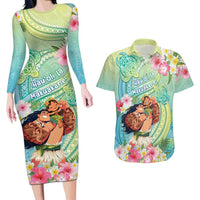 Personalised Hawaii Father's Day Couples Matching Long Sleeve Bodycon Dress and Hawaiian Shirt Happy Father And Child DT04 Green - Polynesian Pride