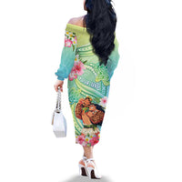 Personalised Hawaii Father's Day Family Matching Off The Shoulder Long Sleeve Dress and Hawaiian Shirt Happy Father And Child DT04 - Polynesian Pride