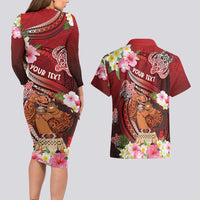 Personalised New Zealand Father's Day Couples Matching Long Sleeve Bodycon Dress and Hawaiian Shirt Happy Father And Child DT04 - Polynesian Pride