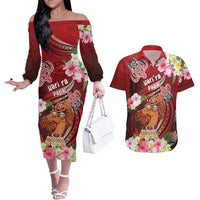Personalised New Zealand Father's Day Couples Matching Off The Shoulder Long Sleeve Dress and Hawaiian Shirt Happy Father And Child DT04 Red - Polynesian Pride
