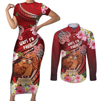 Personalised New Zealand Father's Day Couples Matching Short Sleeve Bodycon Dress and Long Sleeve Button Shirt Happy Father And Child DT04 Red - Polynesian Pride