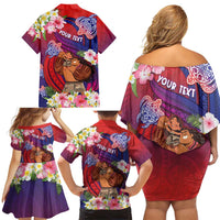 Personalised Samoa Father's Day Family Matching Off Shoulder Short Dress and Hawaiian Shirt Happy Father And Child
