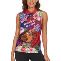 Personalised Samoa Father's Day Women Sleeveless Polo Shirt Happy Father And Child