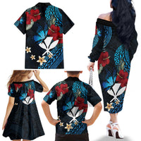 Hawaii Butterfly Family Matching Off The Shoulder Long Sleeve Dress and Hawaiian Shirt Kanaka Maoli Mix Hibiscus