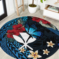 Hawaii Butterfly Round Carpet Kanaka Maoli Mix Hibiscus