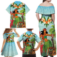 Hawaii Lei Day Family Matching Off Shoulder Maxi Dress and Hawaiian Shirt Hula Girl With Tropical Forest