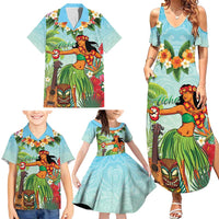 Hawaii Lei Day Family Matching Summer Maxi Dress and Hawaiian Shirt Hula Girl With Tropical Forest