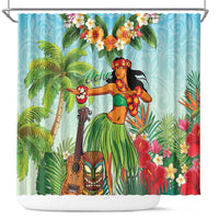 Hawaii Lei Day Shower Curtain Hula Girl With Tropical Forest