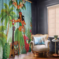Hawaii Lei Day Window Curtain Hula Girl With Tropical Forest